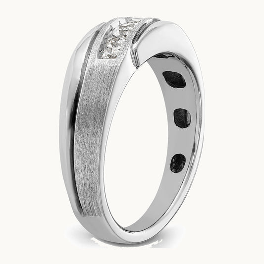 IBGoodman 14K White Gold with Black Rhodium Men's Polished Satin and Grooved 1/4 Carat AA Quality Diamond Ring