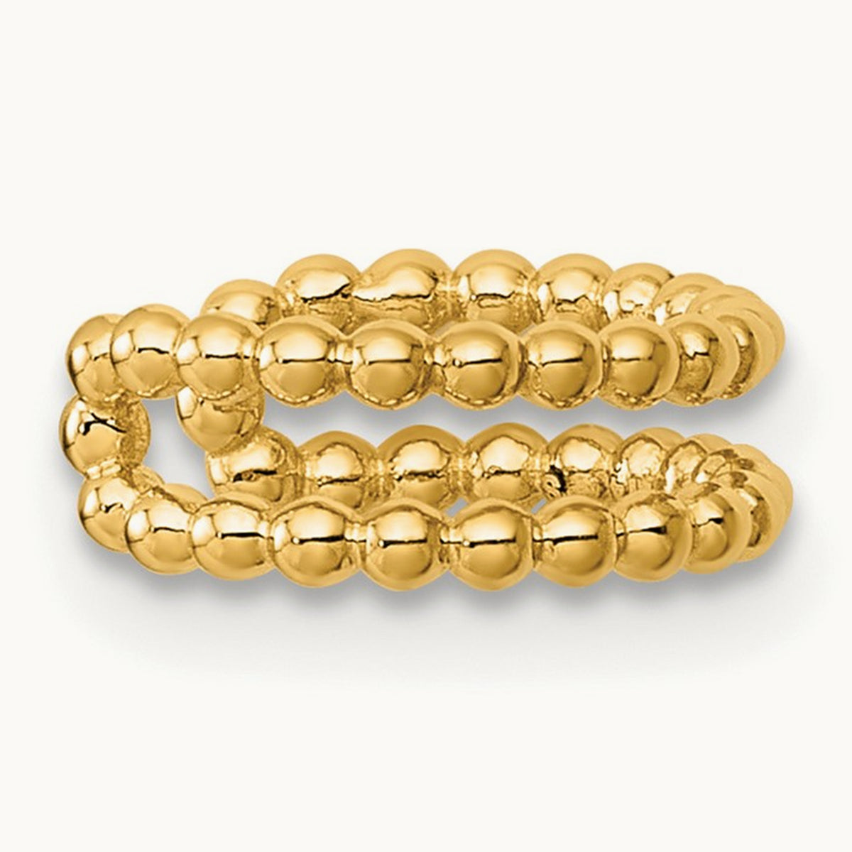 Polished 2 Row Beaded Single Ear Cuff, 14K