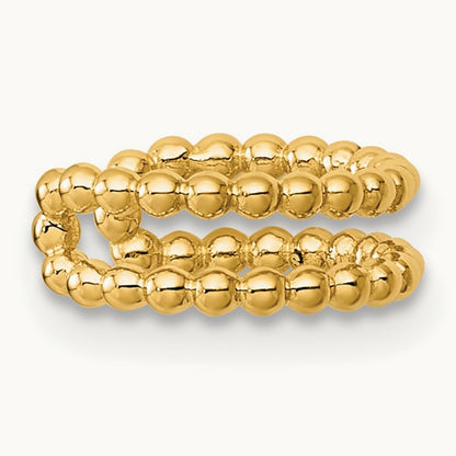 Polished 2 Row Beaded Single Ear Cuff, 14K