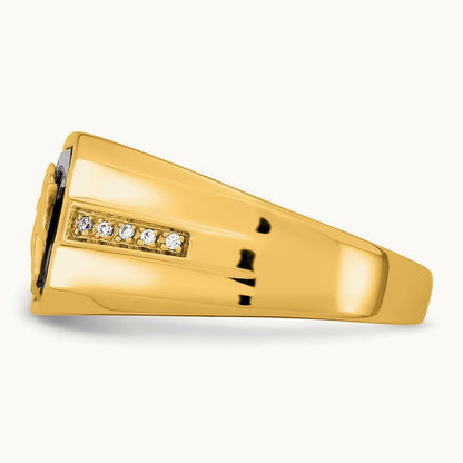 Onyx and Diamond Eagle Men's Ring — 14K Yellow Gold