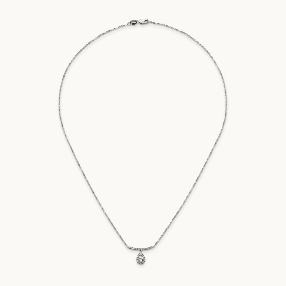 Polished Diamond Bar w/Dangle Pear Necklace, 14K White Gold
