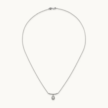 Polished Diamond Bar w/Dangle Pear Necklace, 14K White Gold