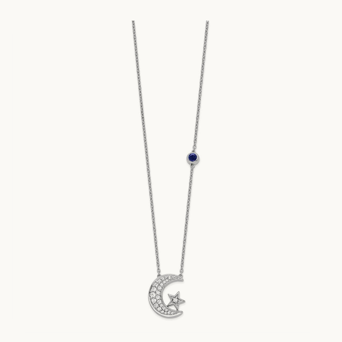 With Created Sapphire Moon/Star Necklace, 0.20 ct tw Lab-Grown Diamond