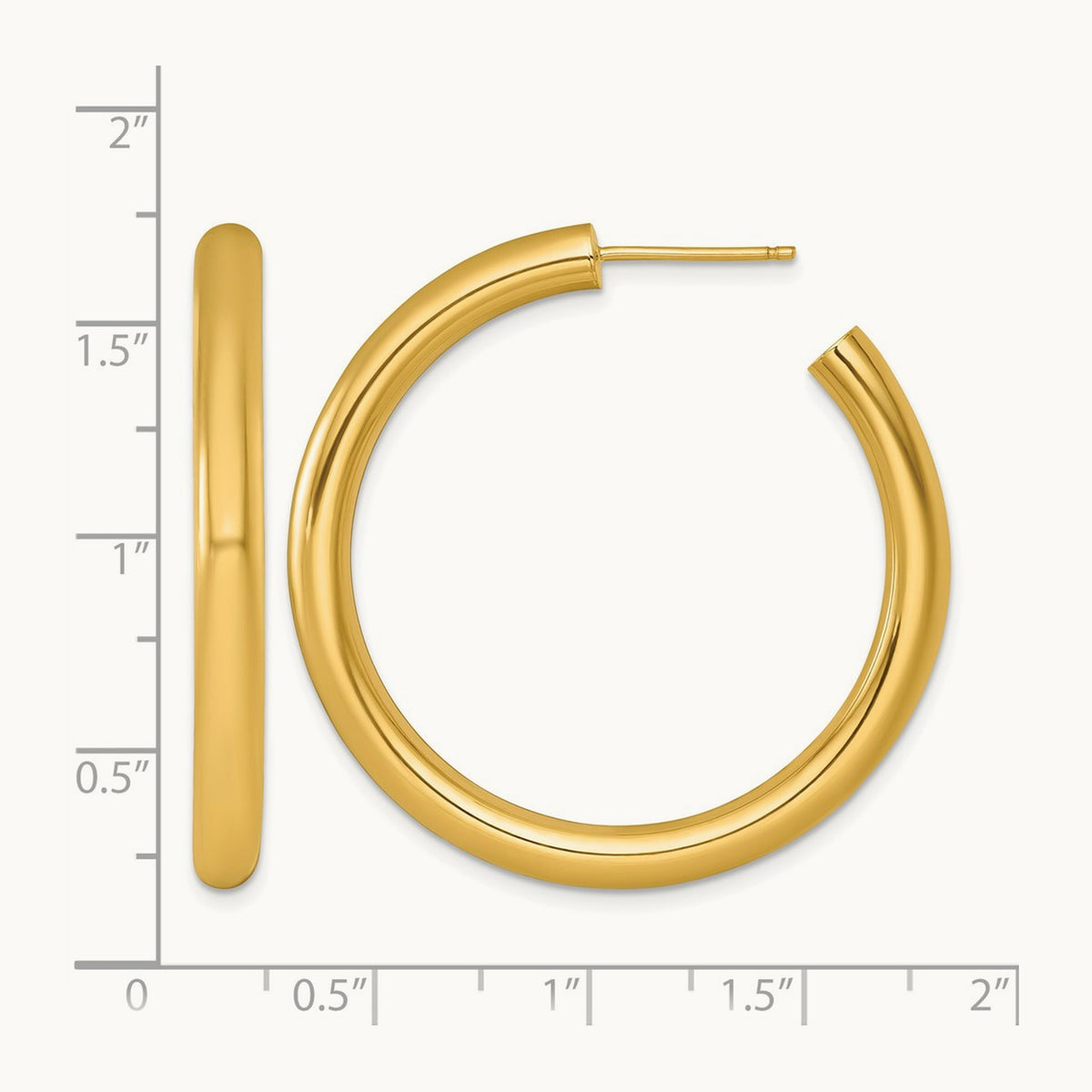 4.0 x Polished Post Hoop Earrings, 40mm, 14K