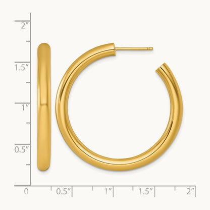 4.0 x Polished Post Hoop Earrings, 40mm, 14K