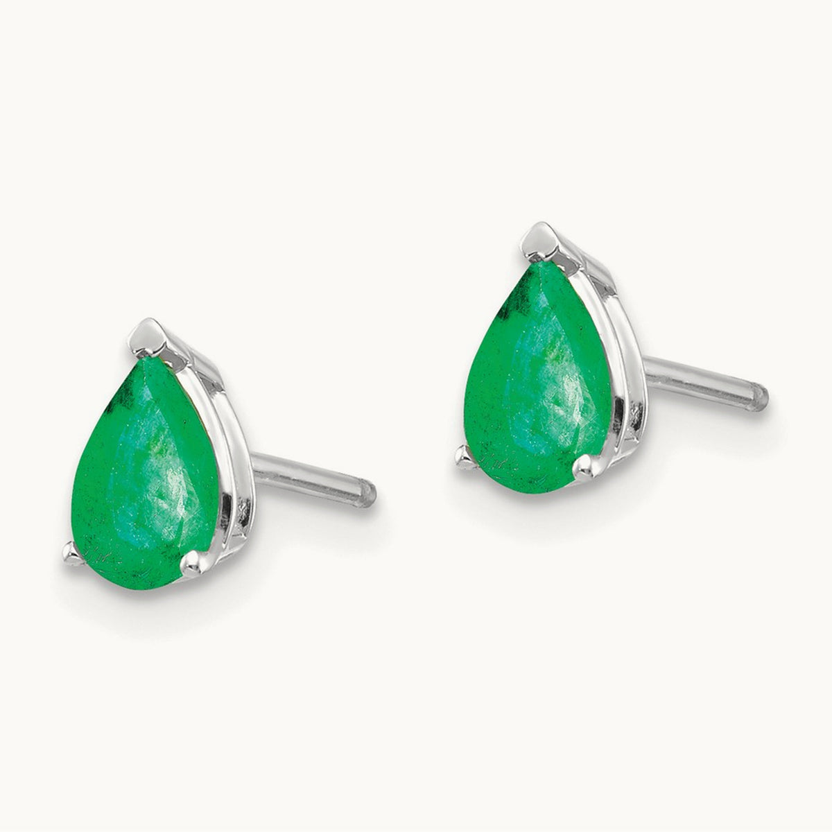 Emerald Earrings, 14K White Gold