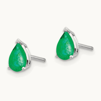 Emerald Earrings, 14K White Gold