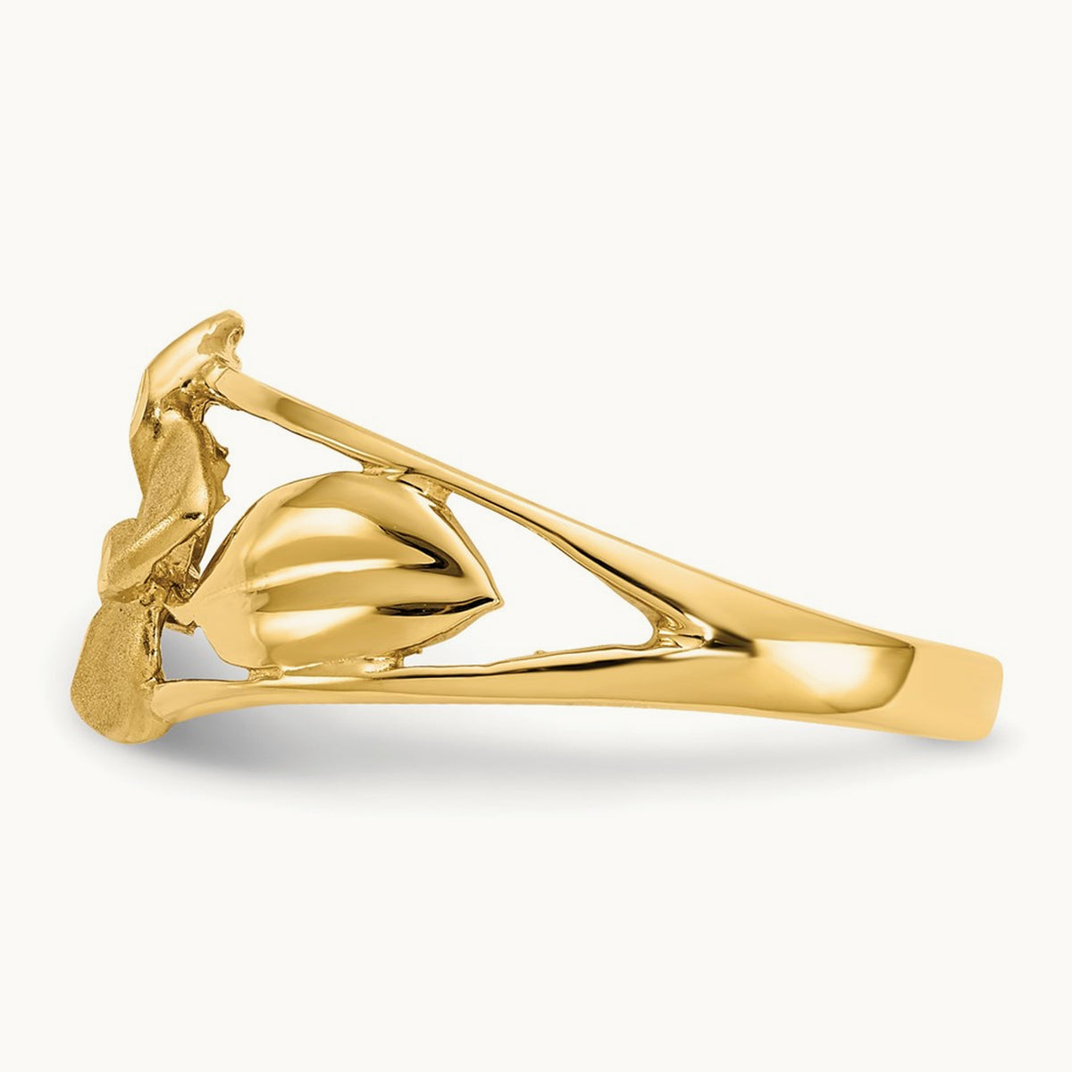 Satin & Diamond-Cut Plumeria Ring, 14K
