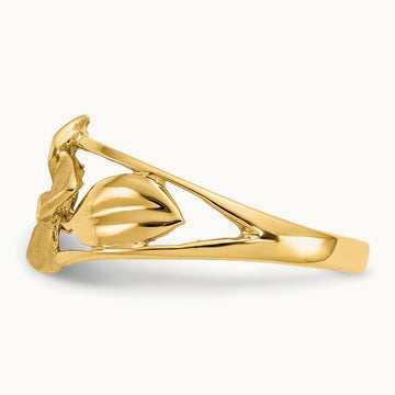 Satin & Diamond-Cut Plumeria Ring, 14K