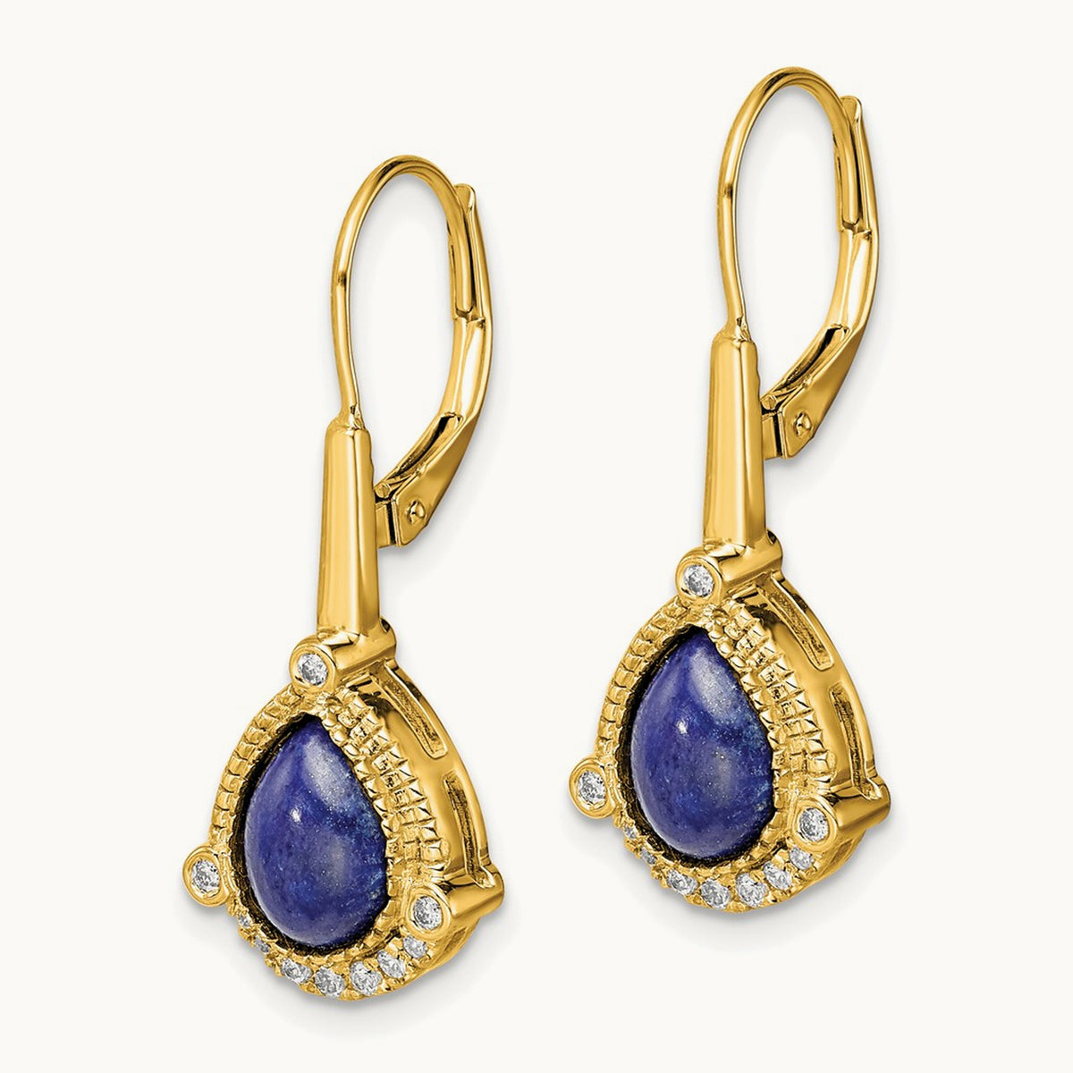 Pear Lapis and Diamond Leverback Earrings, 14K