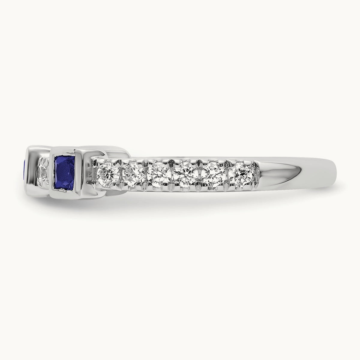 Polished Diamond and Sapphire Fashion Ring, 14K White Gold