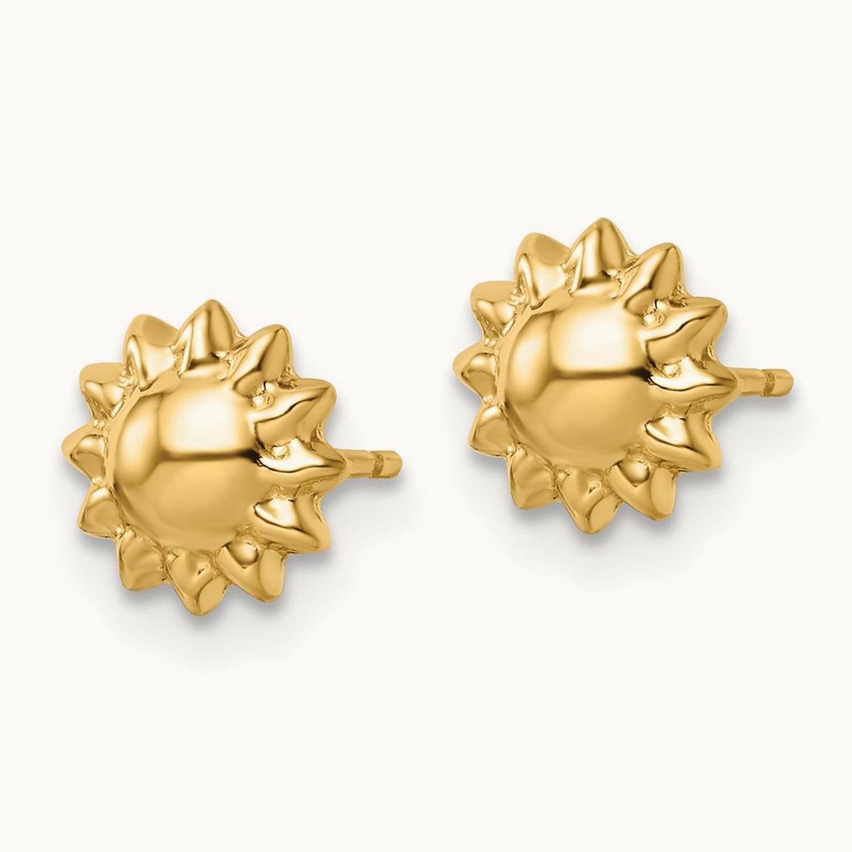 Polished Sun w/Enameled Back Post Earrings, 14K