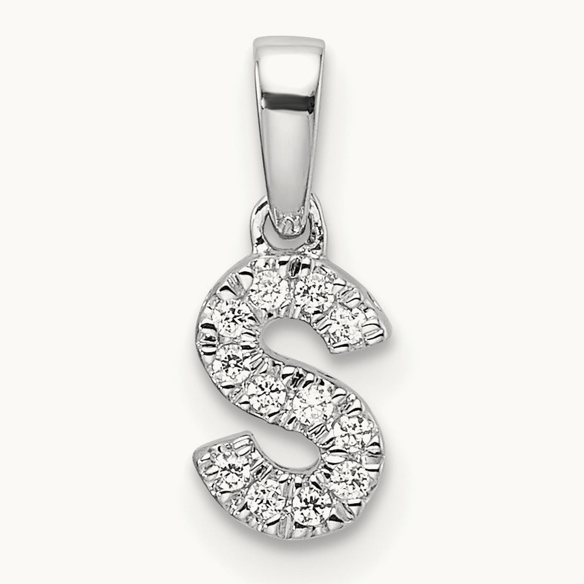 Diamond Initial with Bail Pendant — 14K White Gold, S