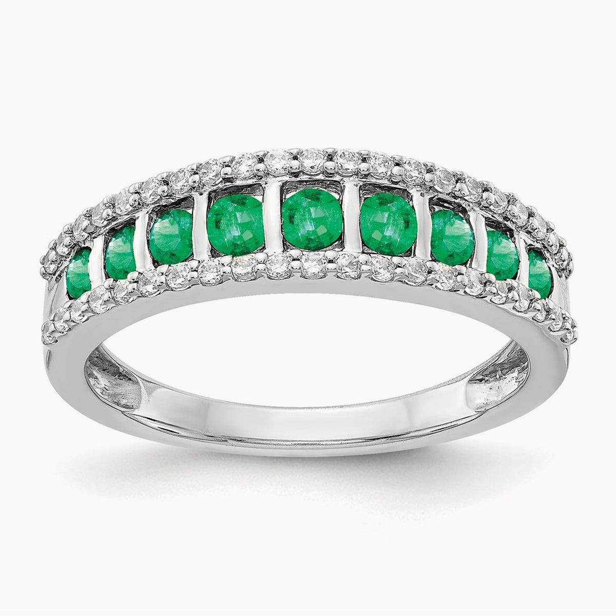 Diamond and Emerald Fancy Ring, 14K White Gold