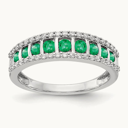 Diamond and Emerald Fancy Ring, 14K White Gold