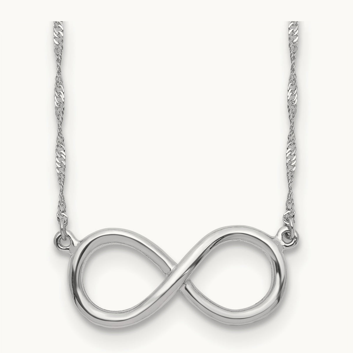 Polished Infinity Necklace — 14K White Gold