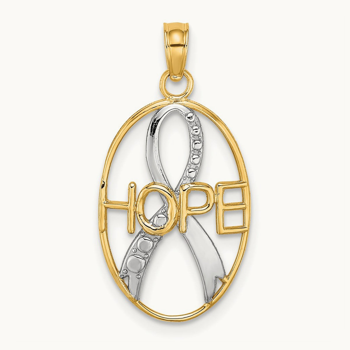 Textured HOPE with Ribbon Charm — 14K Two-Tone Gold