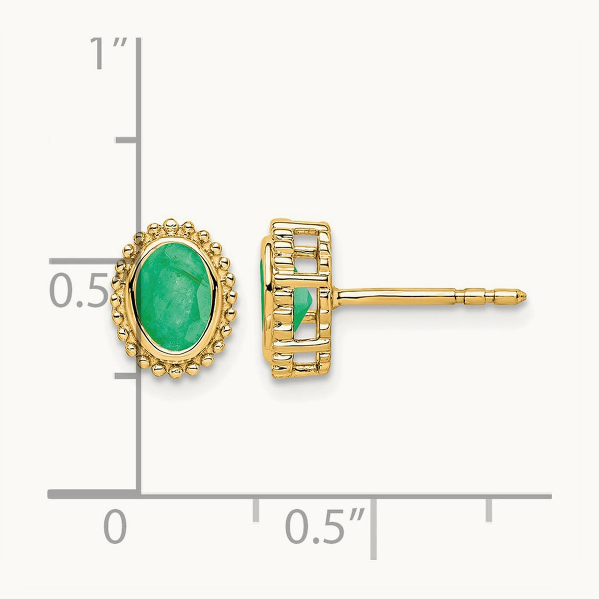 Oval Emerald Post Earrings — 14K Yellow Gold