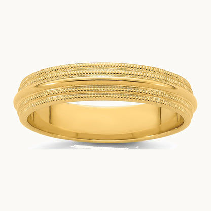 Double Milgrain Comfort Fit Band — 14K Yellow Gold, 5mm