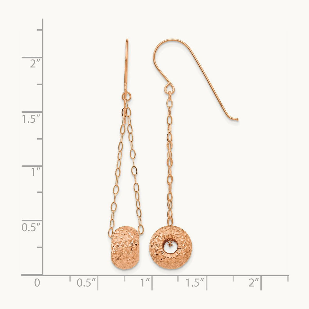 Chain with Diamond-cut Puff Donut Bead Earrings — 14K Rose Gold
