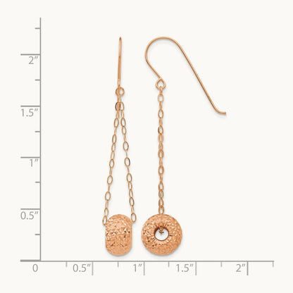 Chain with Diamond-cut Puff Donut Bead Earrings — 14K Rose Gold