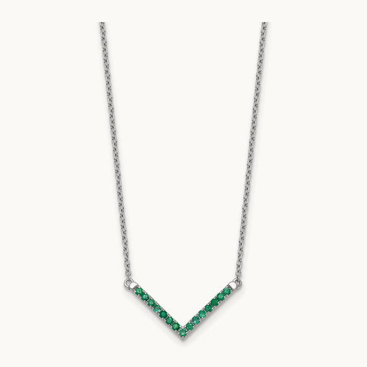 Emerald 18in. V-Necklace, 14K White Gold
