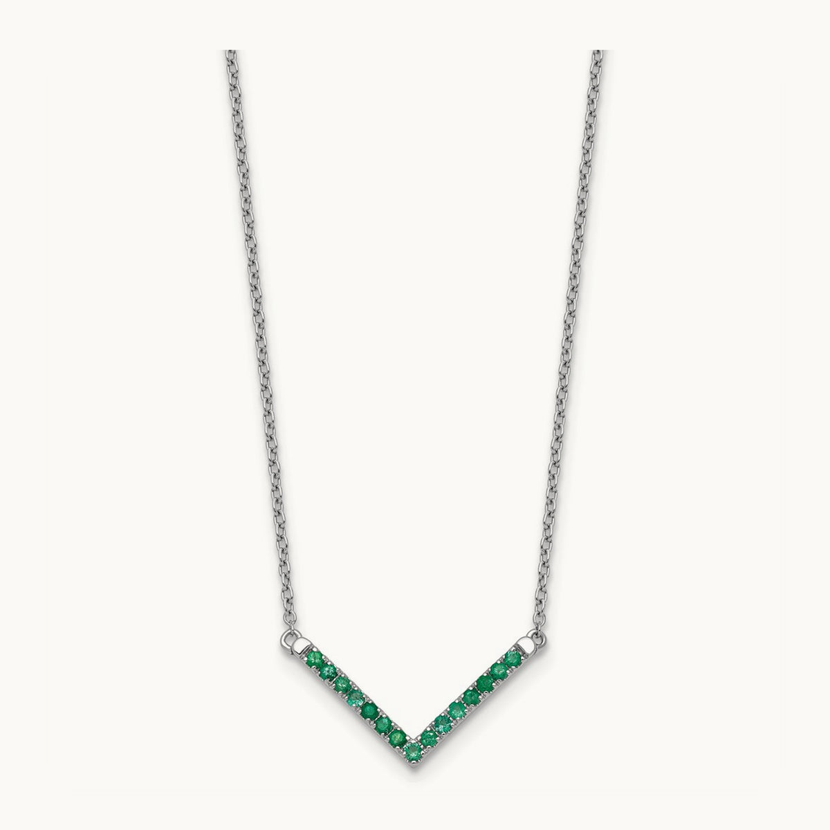 Emerald 18in. V-Necklace, 14K White Gold
