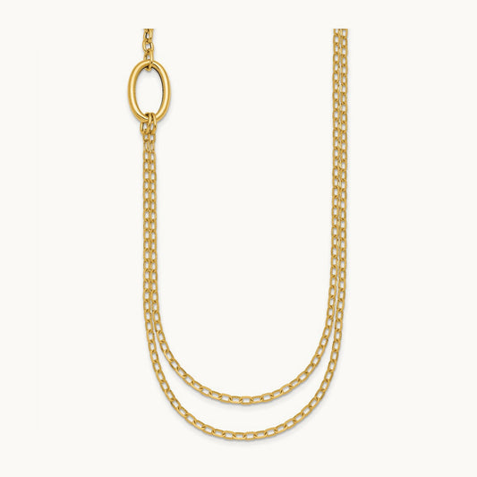 Polished Oval Double Strand Cable Chain 18in Necklace, 14K