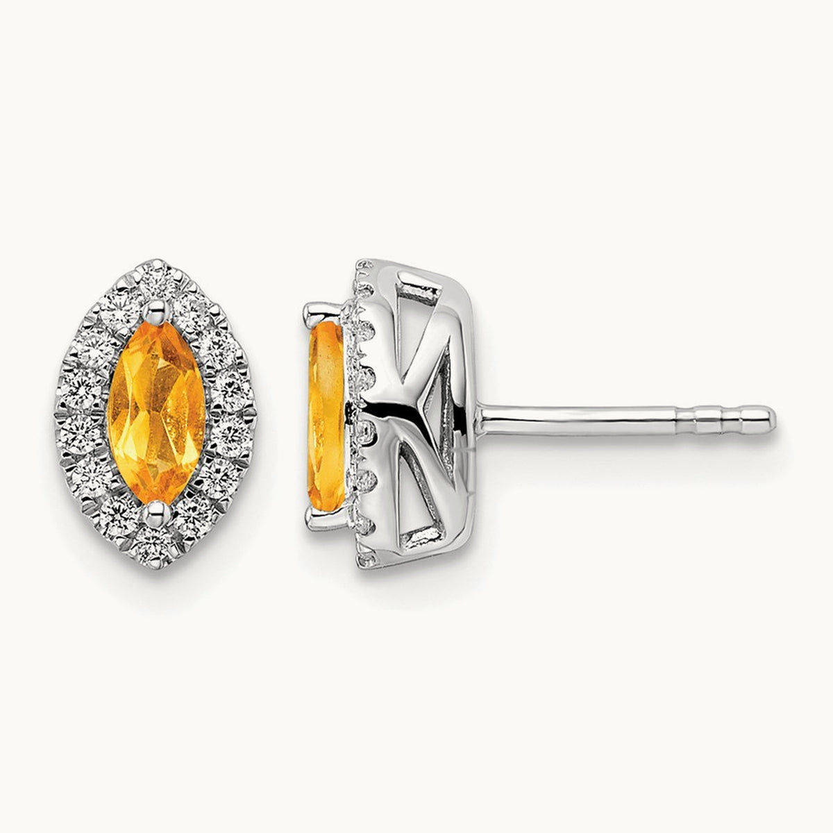 Citrine Nov Birthstone Post Earrings, 0.20 ct tw Lab-Grown Diamond