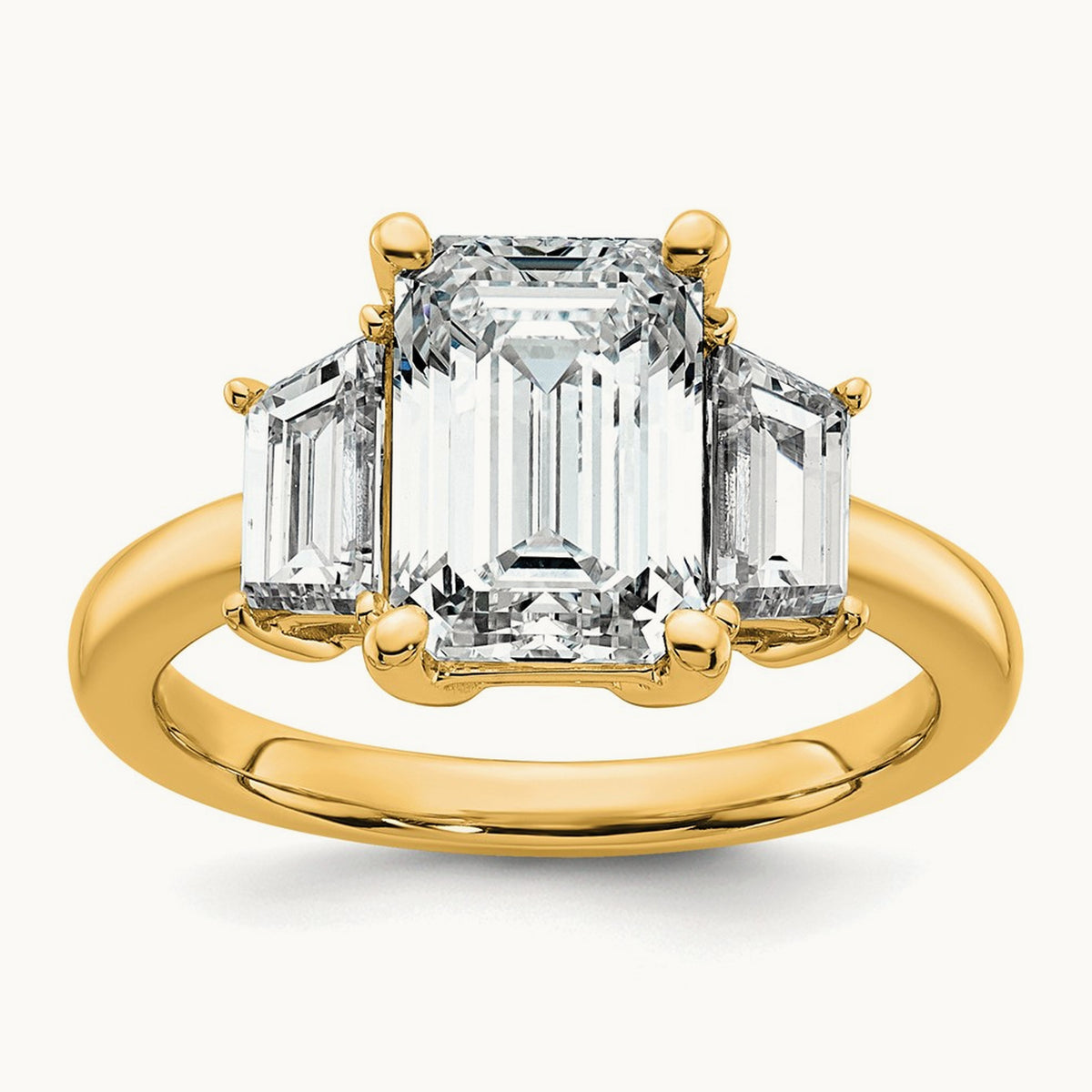 Emerald & Trapezoid Engagement Ring — 14K Yellow Gold, 4 ct, 7