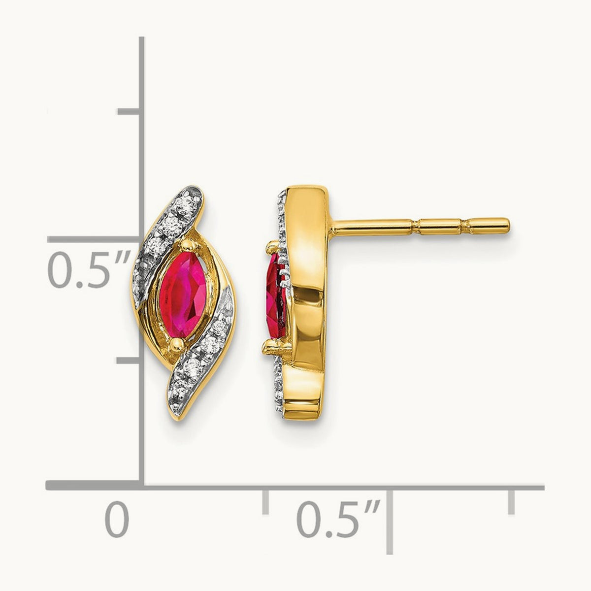 Diamond and Ruby Earrings — 14K Yellow Gold