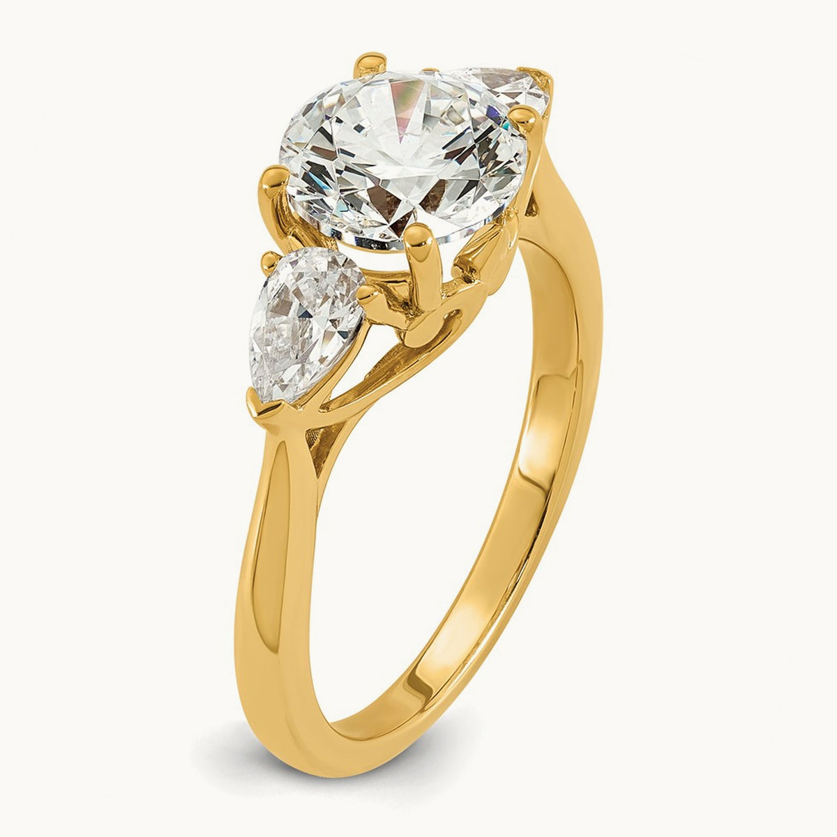 Round with Pear 3 Stone Engagement Ring, 1.25-3.50 ct tw Lab-Grown Diamond — 2 1/2 ct, 14K Yellow Gold