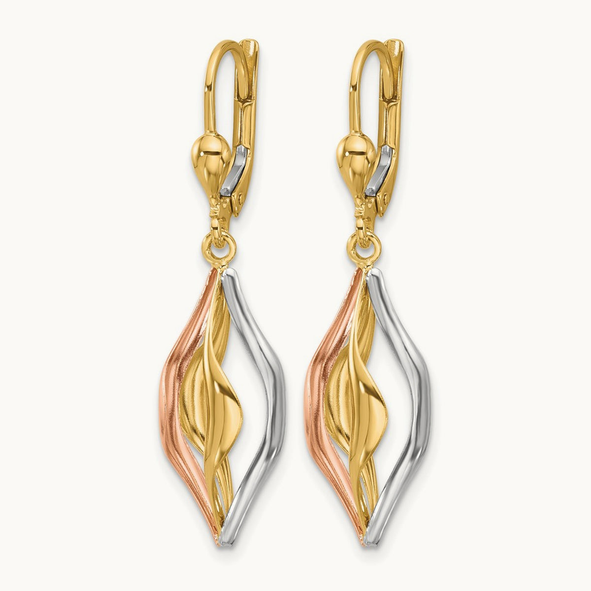 Tri-Color Polished Dangle Leverback Earrings, 14K — Leslie's