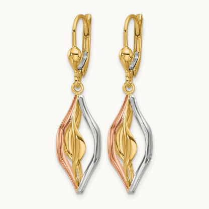 Tri-Color Polished Dangle Leverback Earrings, 14K — Leslie's