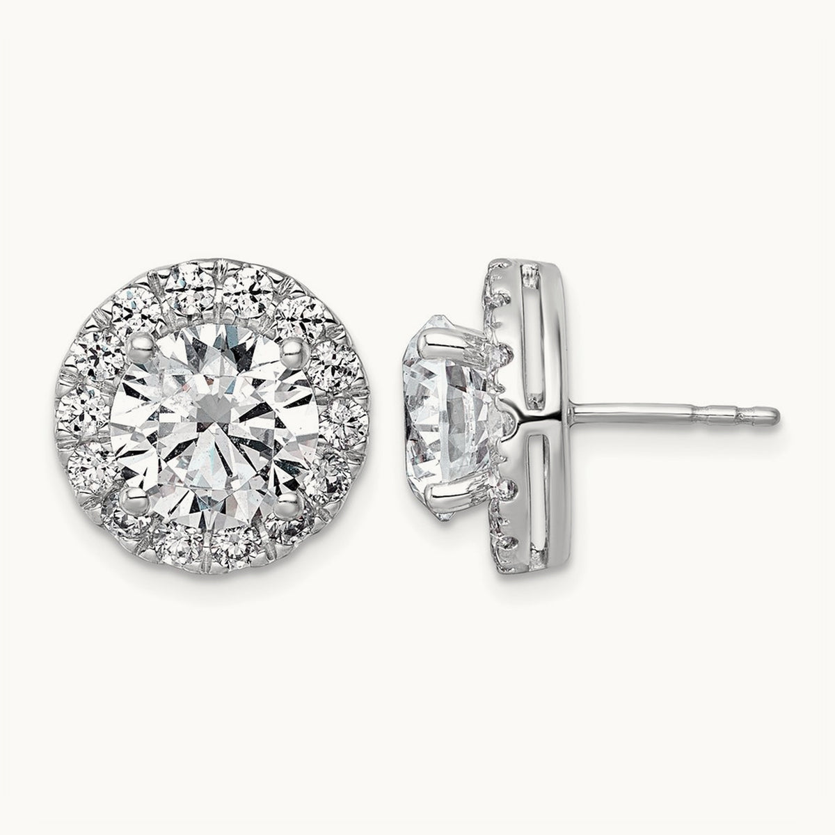 Round Halo Post Earrings, 0.50-7.50 ct tw Lab-Grown Diamond — 6 1/4 ct, 14K White Gold