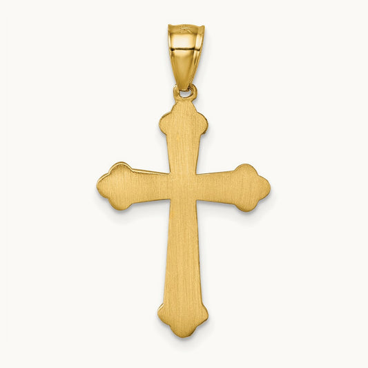 Polished Diamond-cut Textured Fancy Cross Pendant — 14k Yellow Gold