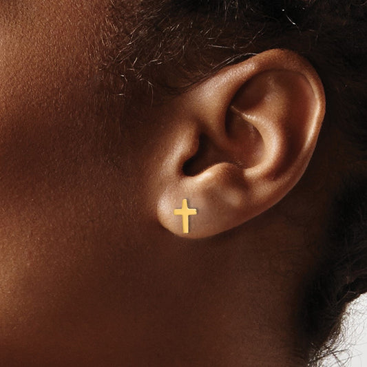 Polished Cross Post Earrings — 14K Yellow Gold