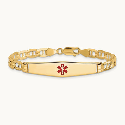 Medical Soft Diamond Shape Red Enamel Anchor ID Bracelet, 14K