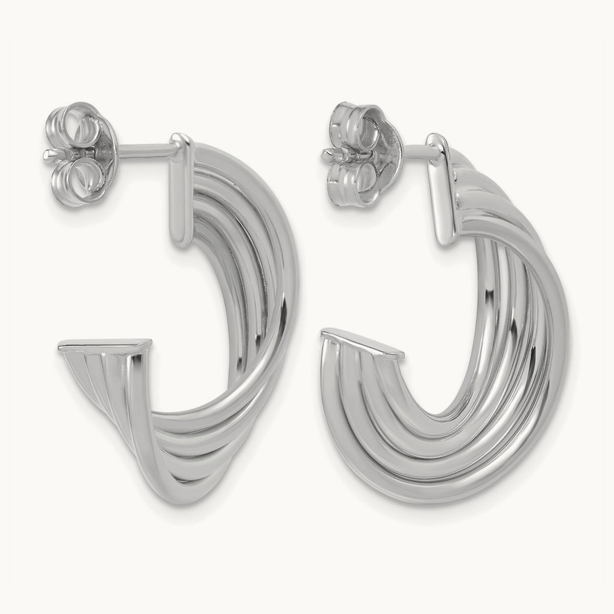 Polished 3-Row Twist J-Hoop Post Earrings — 10K Two-Tone Gold