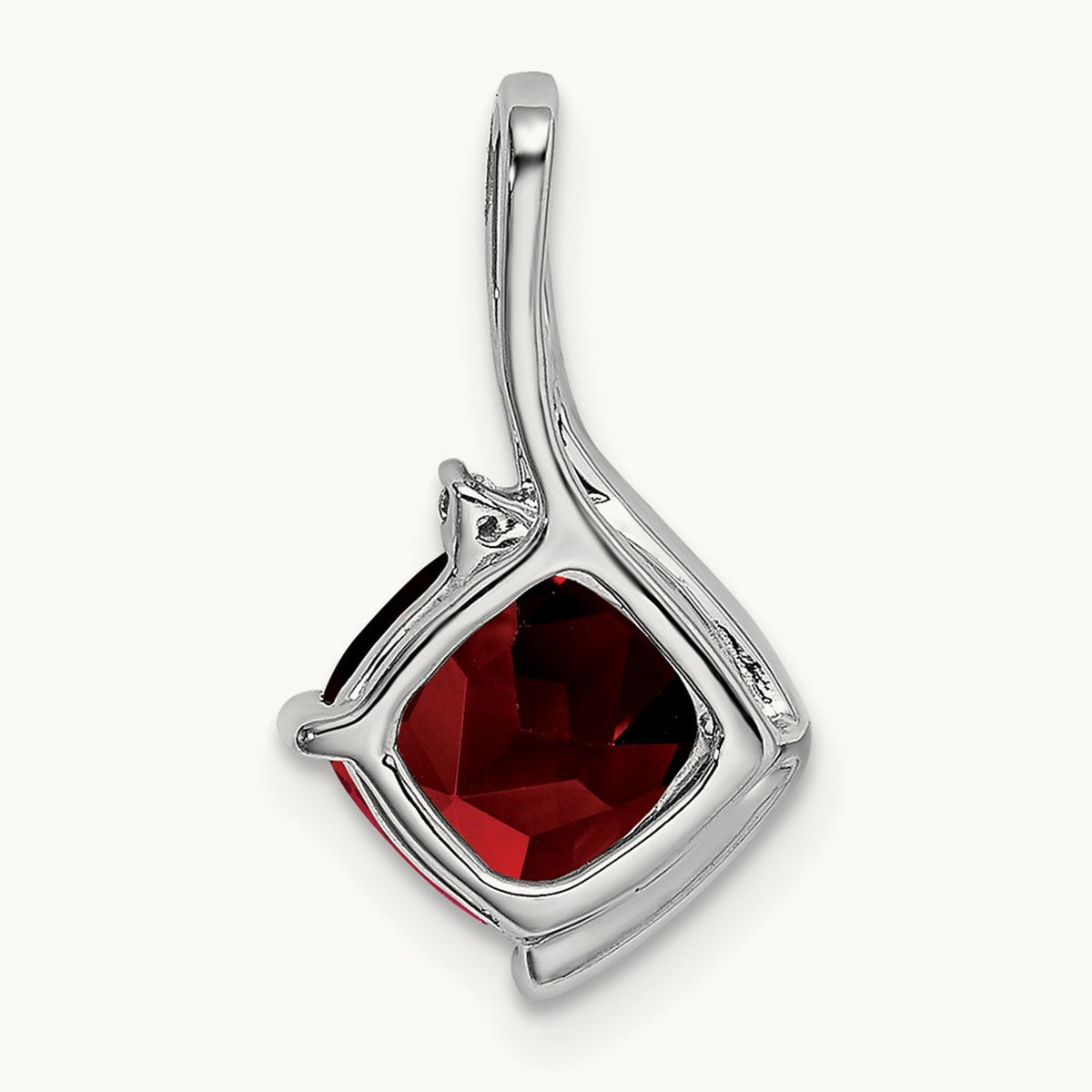 Cushion Garnet and Diamond Pendant — 14K White Gold