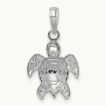 2-D Textured Sea Turtle Charm, 14K White Gold