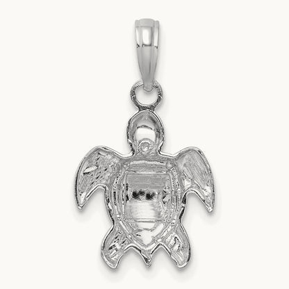 2-D Textured Sea Turtle Charm, 14K White Gold