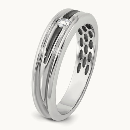 w/Black Rhodium IB Goodman Mens Complete 1/10ct Diamond Ring, 14K White Gold