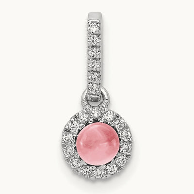 Diamond and Cabochon .47 Pink Tourmaline Pendant, 14K White Gold