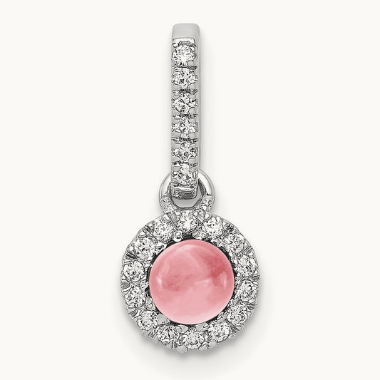 Diamond and Cabochon .47 Pink Tourmaline Pendant, 14K White Gold