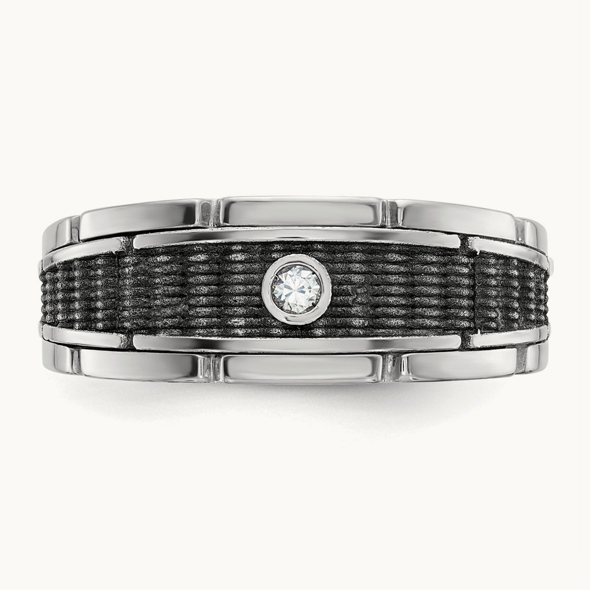 w/ Blk RH IBGoodman Men's Polished & Textured Diamond Ring, 14K White Gold