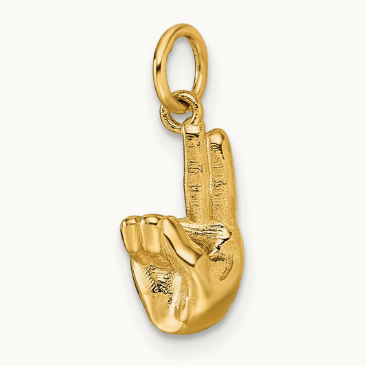 American Sign Language Alphabet Fingerspelling Sign U Pendant, 14K