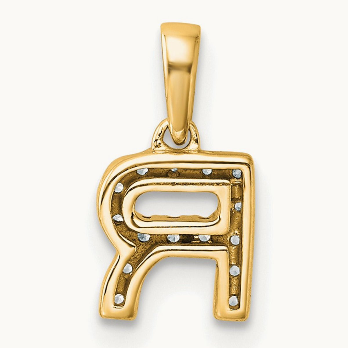 Diamond Initial with Bail Pendant — 14K Yellow Gold, R