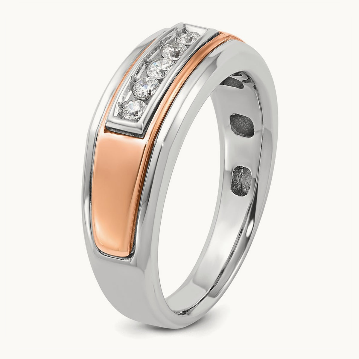 & Rose Gold IBGoodman Men's Polished 5-Stone Diamond Ring, 14K White