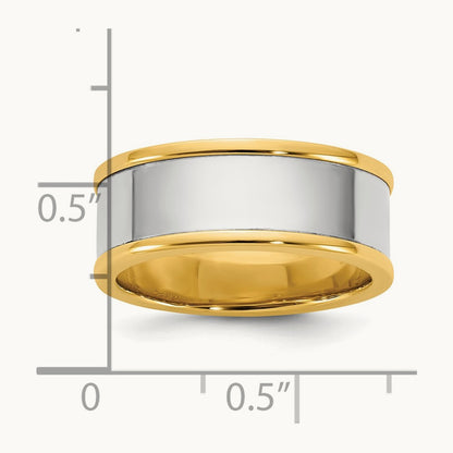Y/W Step Up Flat Edge Wedding Band, 8mm, 14K Two-tone